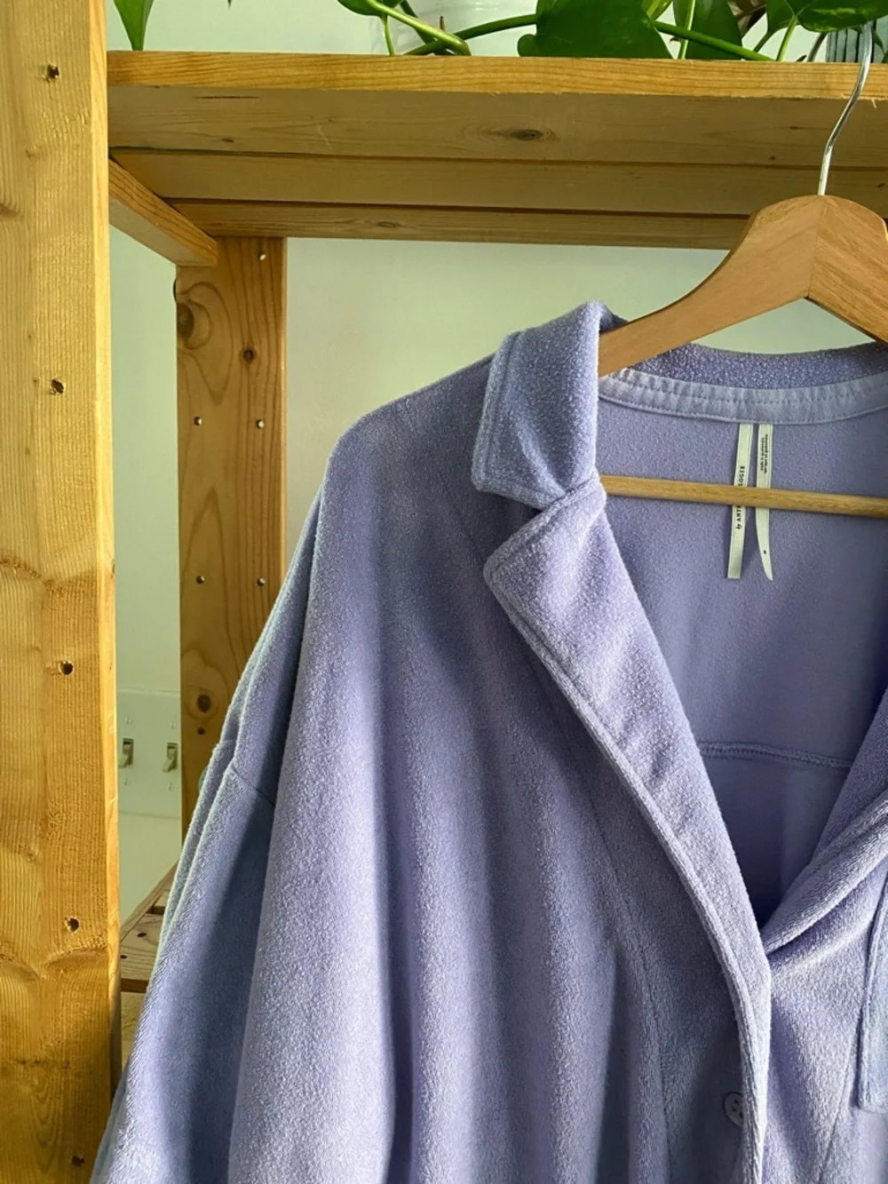 Anthropologie Lavender Purple Terrycloth Oversized Boxy Button Down Top Medium - Picture 7 of 12